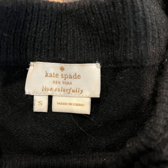 Kate Spade Sweater Womens Small Black Wool Bow Leather Elbow Patch Pullover Top - Picture 2 of 5